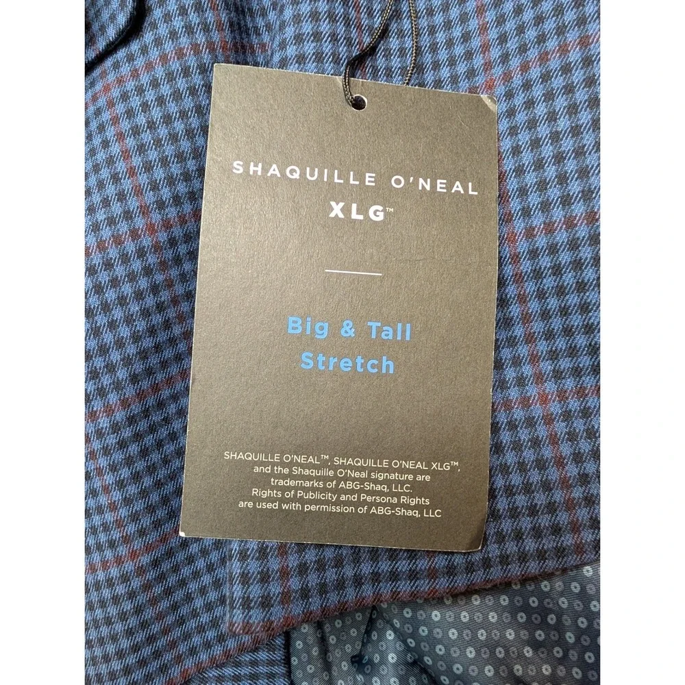 Shaquille O'Neal Blazer Mens 56S Blue Plaid XLG Big & Tall Stretch‎ Two-Button